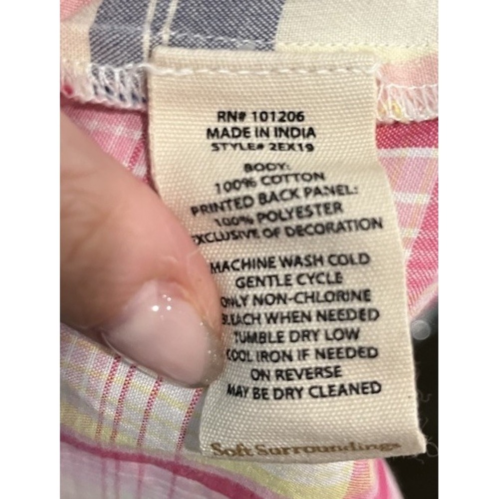 Soft Surroundings Button Down Plaid Floral Embroidered Women's Top Size Large - Picture 3 of 5